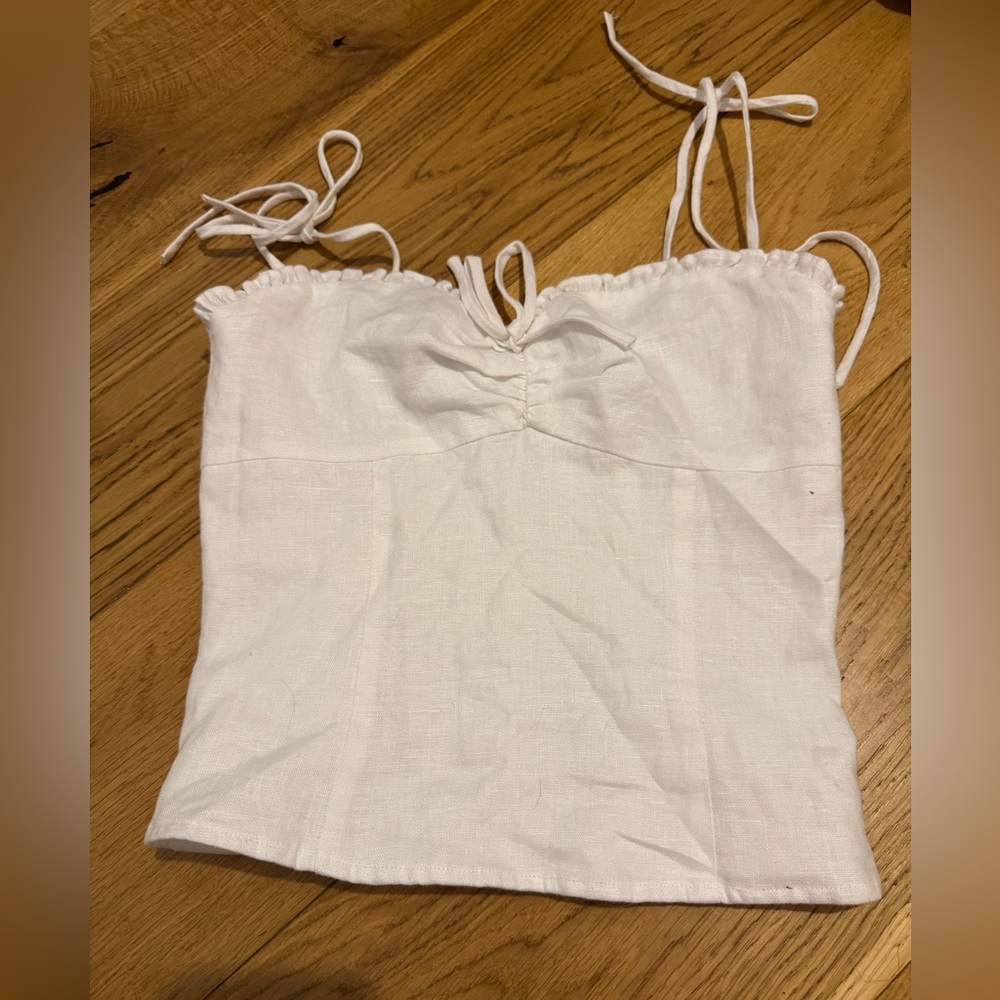 Reformation White Linen Tie-Shoulder Cami